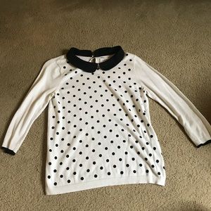 Black and white Polka dot sweater w/ collar